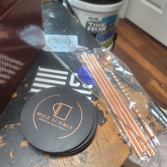 Mule Science Moscow Mule Mugs 4 pack  with coaster, straws and copper shot glass - Picture 3 of 4